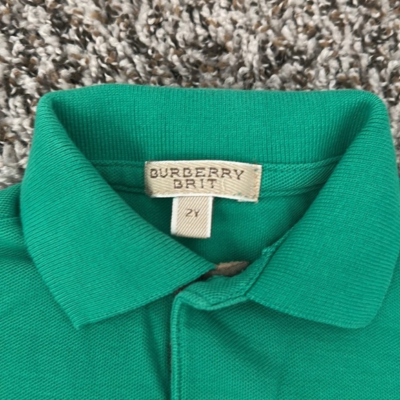 Burberry Brit Polo Top Boys Green Short Sleeves Logo Two Button Size 2 - Picture 3 of 4
